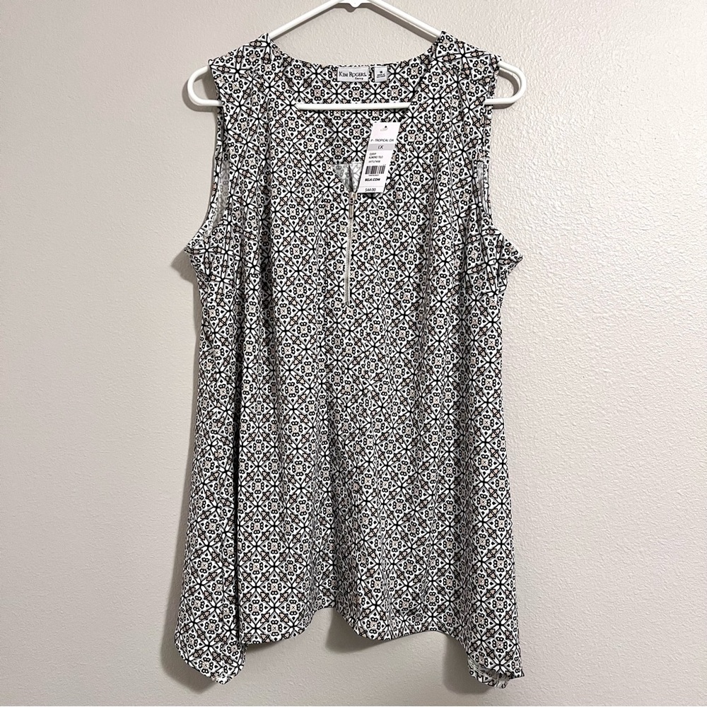 Women’s Kim Rogers Curvy Plus Size Sleeveless Printed Tank Top Zip Front 1X Tilo
